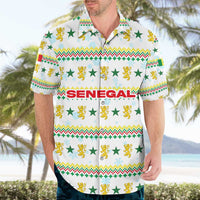 Senegal Christmas Hawaiian Shirt with White-Green-Yellow Design, Golden Lion, and Festive Stars Motif - Wonder Print Shop