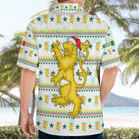 Senegal Christmas Hawaiian Shirt with White-Green-Yellow Design, Golden Lion, and Festive Stars Motif - Wonder Print Shop