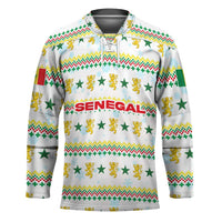 Senegal Christmas Hockey Jersey with White-Green-Yellow Design, Golden Lion, and Festive Stars Motif - Wonder Print Shop