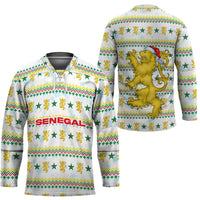 Senegal Christmas Hockey Jersey with White-Green-Yellow Design, Golden Lion, and Festive Stars Motif - Wonder Print Shop
