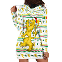 Senegal Christmas Hoodie Dress with White-Green-Yellow Design, Golden Lion, and Festive Stars Motif - Wonder Print Shop