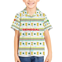 Senegal Christmas Kid Hawaiian Shirt with White-Green-Yellow Design, Golden Lion, and Festive Stars Motif - Wonder Print Shop