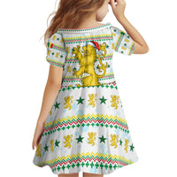 Senegal Christmas Kid Short Sleeve Dress with White-Green-Yellow Design, Golden Lion, and Festive Stars Motif - Wonder Print Shop