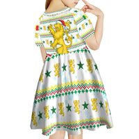 Senegal Christmas Kid Short Sleeve Dress with White-Green-Yellow Design, Golden Lion, and Festive Stars Motif - Wonder Print Shop