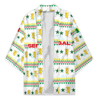 Senegal Christmas Kimono with White-Green-Yellow Design, Golden Lion, and Festive Stars Motif - Wonder Print Shop