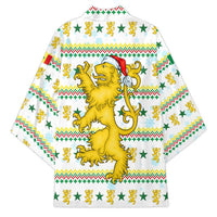 Senegal Christmas Kimono with White-Green-Yellow Design, Golden Lion, and Festive Stars Motif - Wonder Print Shop