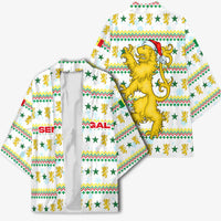 Senegal Christmas Kimono with White-Green-Yellow Design, Golden Lion, and Festive Stars Motif - Wonder Print Shop