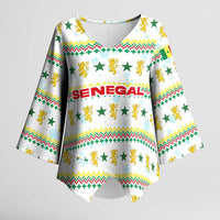 Senegal Christmas Kimono Sleeve Blouse with White-Green-Yellow Design, Golden Lion, and Festive Stars Motif - Wonder Print Shop
