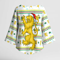 Senegal Christmas Kimono Sleeve Blouse with White-Green-Yellow Design, Golden Lion, and Festive Stars Motif - Wonder Print Shop