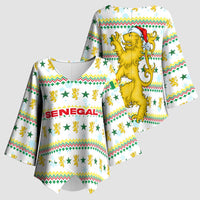 Senegal Christmas Kimono Sleeve Blouse with White-Green-Yellow Design, Golden Lion, and Festive Stars Motif - Wonder Print Shop