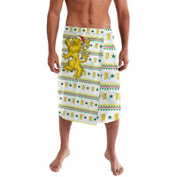 Senegal Christmas Lavalava with White-Green-Yellow Design, Golden Lion, and Festive Stars Motif - Wonder Print Shop