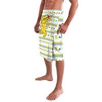 Senegal Christmas Lavalava with White-Green-Yellow Design, Golden Lion, and Festive Stars Motif - Wonder Print Shop