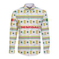 Senegal Christmas Long Sleeve Button Shirt with White-Green-Yellow Design, Golden Lion, and Festive Stars Motif - Wonder Print Shop