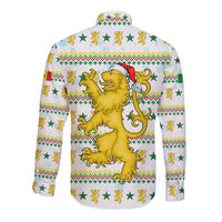 Senegal Christmas Long Sleeve Button Shirt with White-Green-Yellow Design, Golden Lion, and Festive Stars Motif - Wonder Print Shop