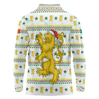 Senegal Christmas Long Sleeve Polo Shirt with White-Green-Yellow Design, Golden Lion, and Festive Stars Motif - Wonder Print Shop