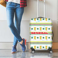 Senegal Christmas Luggage Cover with White-Green-Yellow Design, Golden Lion, and Festive Stars Motif - Wonder Print Shop