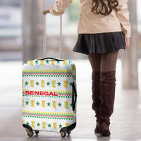 Senegal Christmas Luggage Cover with White-Green-Yellow Design, Golden Lion, and Festive Stars Motif - Wonder Print Shop