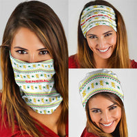 Senegal Christmas Neck Gaiter with White-Green-Yellow Design, Golden Lion, and Festive Stars Motif - Wonder Print Shop