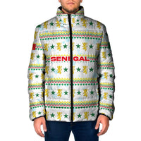 Senegal Christmas Padded Jacket with White-Green-Yellow Design, Golden Lion, and Festive Stars Motif - Wonder Print Shop