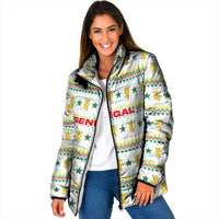 Senegal Christmas Padded Jacket with White-Green-Yellow Design, Golden Lion, and Festive Stars Motif - Wonder Print Shop