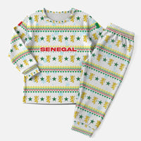 Senegal Christmas Pajama Set with White-Green-Yellow Design, Golden Lion, and Festive Stars Motif - Wonder Print Shop