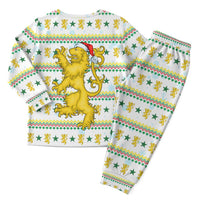 Senegal Christmas Pajama Set with White-Green-Yellow Design, Golden Lion, and Festive Stars Motif - Wonder Print Shop