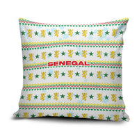 Senegal Christmas Pillow Cover with White-Green-Yellow Design, Golden Lion, and Festive Stars Motif - Wonder Print Shop