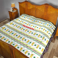 Senegal Christmas Quilt with White-Green-Yellow Design, Golden Lion, and Festive Stars Motif - Wonder Print Shop