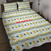 Senegal Christmas Quilt Bed Set with White-Green-Yellow Design, Golden Lion, and Festive Stars Motif - Wonder Print Shop