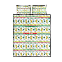 Senegal Christmas Quilt Bed Set with White-Green-Yellow Design, Golden Lion, and Festive Stars Motif - Wonder Print Shop