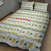 Senegal Christmas Quilt Bed Set with White-Green-Yellow Design, Golden Lion, and Festive Stars Motif - Wonder Print Shop