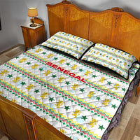 Senegal Christmas Quilt Bed Set with White-Green-Yellow Design, Golden Lion, and Festive Stars Motif - Wonder Print Shop