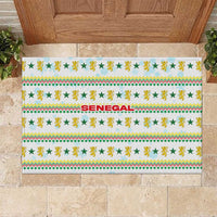 Senegal Christmas Rubber Doormat with White-Green-Yellow Design, Golden Lion, and Festive Stars Motif - Wonder Print Shop