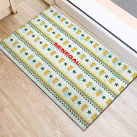 Senegal Christmas Rubber Doormat with White-Green-Yellow Design, Golden Lion, and Festive Stars Motif - Wonder Print Shop