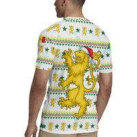 Senegal Christmas Rugby Jersey with White-Green-Yellow Design, Golden Lion, and Festive Stars Motif - Wonder Print Shop
