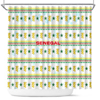 Senegal Christmas Shower Curtain with White-Green-Yellow Design, Golden Lion, and Festive Stars Motif - Wonder Print Shop