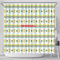 Senegal Christmas Shower Curtain with White-Green-Yellow Design, Golden Lion, and Festive Stars Motif - Wonder Print Shop