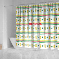 Senegal Christmas Shower Curtain with White-Green-Yellow Design, Golden Lion, and Festive Stars Motif - Wonder Print Shop