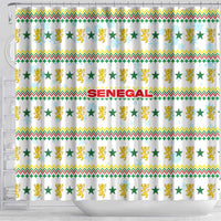 Senegal Christmas Shower Curtain with White-Green-Yellow Design, Golden Lion, and Festive Stars Motif - Wonder Print Shop