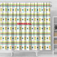 Senegal Christmas Shower Curtain with White-Green-Yellow Design, Golden Lion, and Festive Stars Motif - Wonder Print Shop