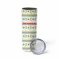 Senegal Christmas Skinny Tumbler with White-Green-Yellow Design, Golden Lion, and Festive Stars Motif - Wonder Print Shop