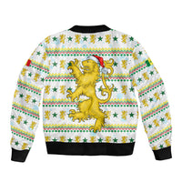 Senegal Christmas Sleeve Zip Bomber Jacket with White-Green-Yellow Design, Golden Lion, and Festive Stars Motif - Wonder Print Shop