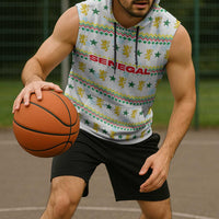 Senegal Christmas Sleeveless Hoodie with White-Green-Yellow Design, Golden Lion, and Festive Stars Motif - Wonder Print Shop