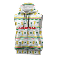 Senegal Christmas Sleeveless Zip Hoodie with White-Green-Yellow Design, Golden Lion, and Festive Stars Motif - Wonder Print Shop