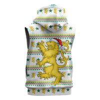 Senegal Christmas Sleeveless Zip Hoodie with White-Green-Yellow Design, Golden Lion, and Festive Stars Motif - Wonder Print Shop