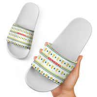 Senegal Christmas Slide Sandals with White-Green-Yellow Design, Golden Lion, and Festive Stars Motif - Wonder Print Shop