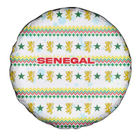 Senegal Christmas Spare Tire Cover with White-Green-Yellow Design, Golden Lion, and Festive Stars Motif - Wonder Print Shop