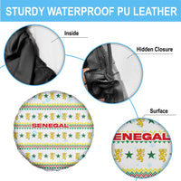 Senegal Christmas Spare Tire Cover with White-Green-Yellow Design, Golden Lion, and Festive Stars Motif - Wonder Print Shop