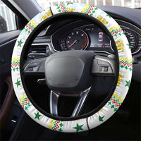 Senegal Christmas Steering Wheel Cover with White-Green-Yellow Design, Golden Lion, and Festive Stars Motif - Wonder Print Shop