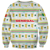 Senegal Christmas Sweatshirt with White-Green-Yellow Design, Golden Lion, and Festive Stars Motif - Wonder Print Shop